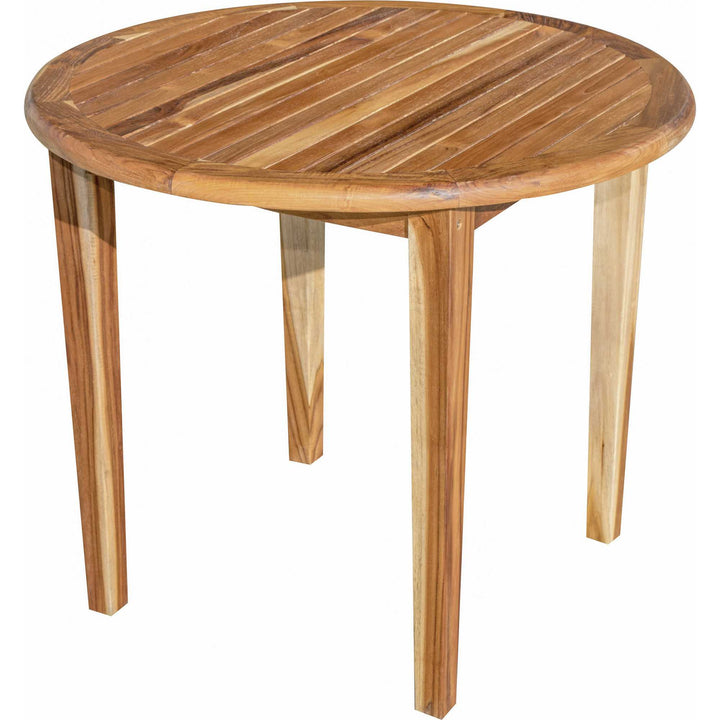 37" Round Compact Teak Dining Table In Natural Finish