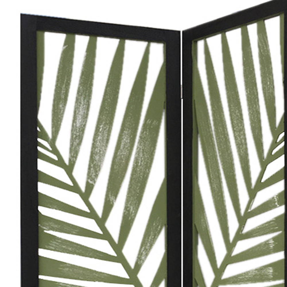 3 Panel Green Room Divider With Tropical Leaf