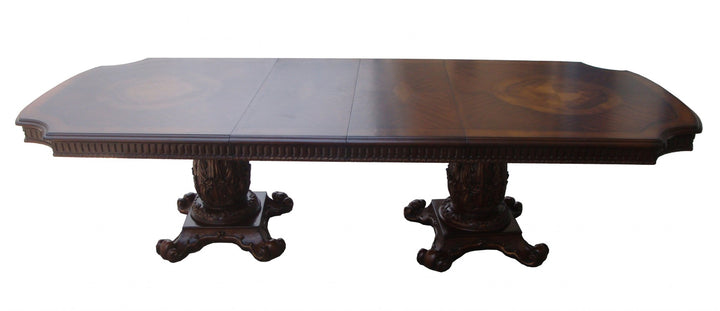 Wooden Top Cherry Dining Table With Wood Carving Details