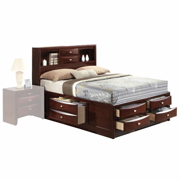 Espresso Multi-Drawer Wood Platform Full Bed With Pull Out Tray