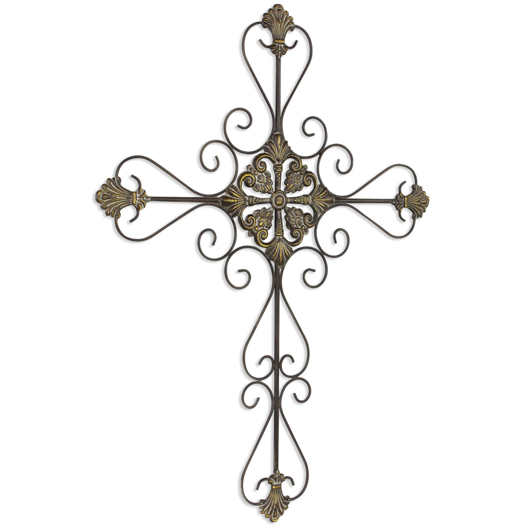 Large Gray Metal Scroll Design Gray Hanging Cross Wall Decor