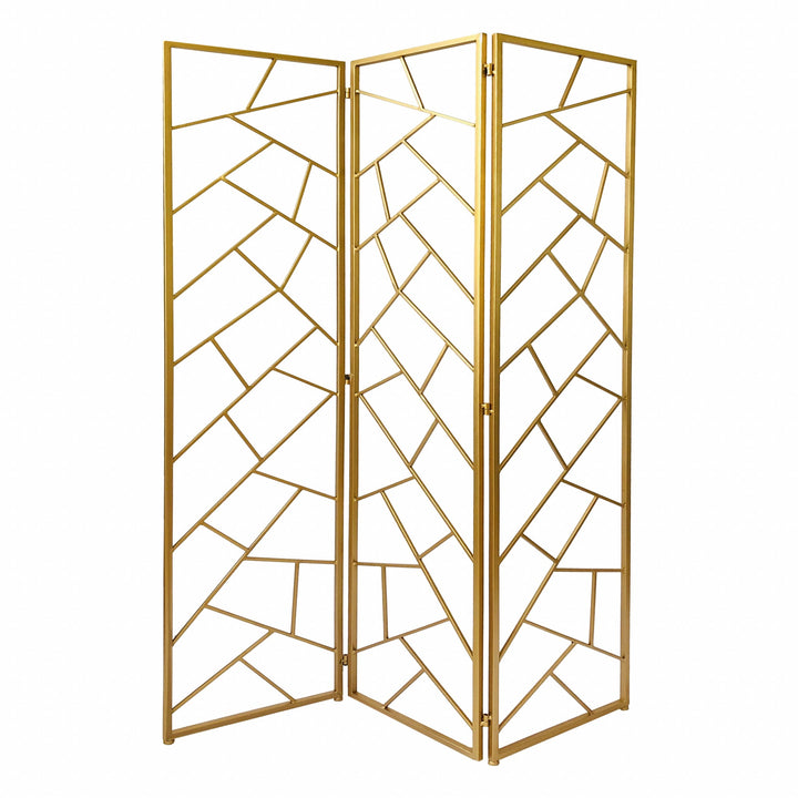 Golden Abstract Geo Three Panel Room Divider Screen