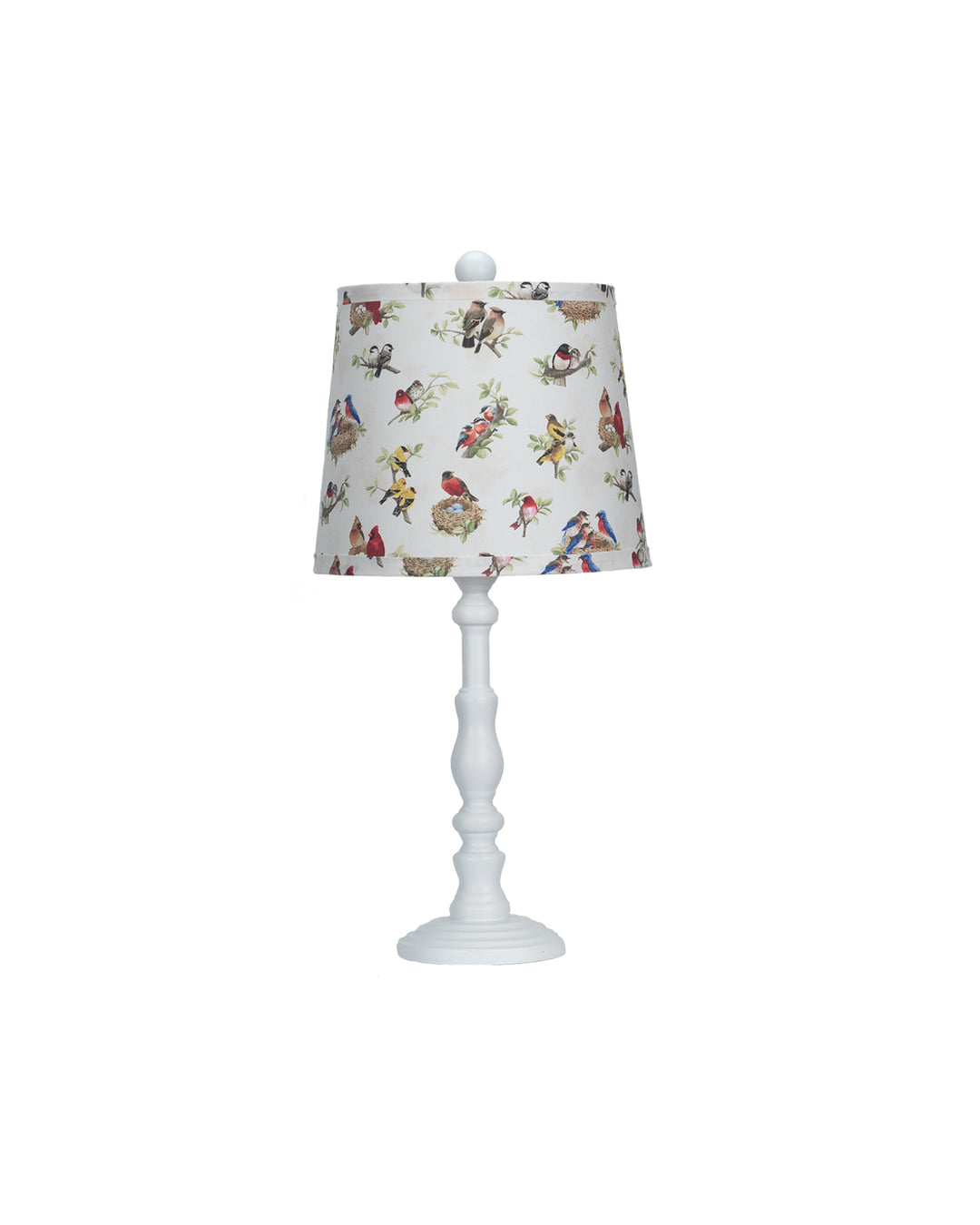 White Traditional Table Lamp With Birds Printed Shade