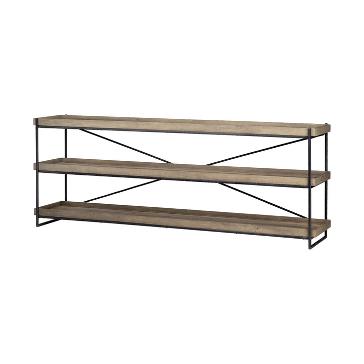 Light Brown Mango Wood Finish Console Table With Matte Black Iron Frame