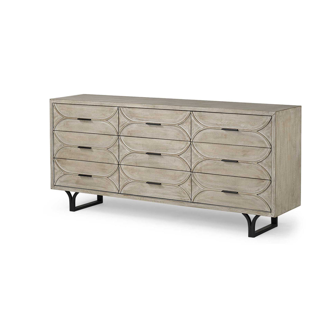 Light Brown And White Solid Mango Wood Finish Sideboard With 9 Drawers