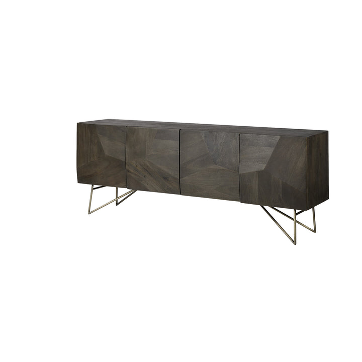 Dark Brown Solid Mango Wood Finish Sideboard With 4 Cabinet Doors