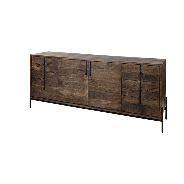 Brown Solid Wood Sideboard With 6 Drawers And 2 Cabinet Doors