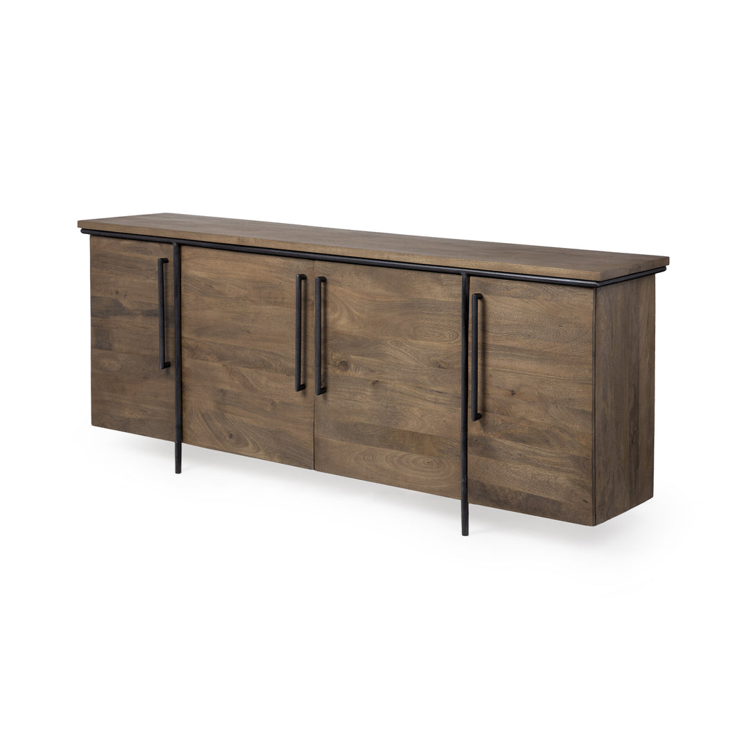 Brown Solid Mango Wood Finish Sideboard With 4 Door Cabinets