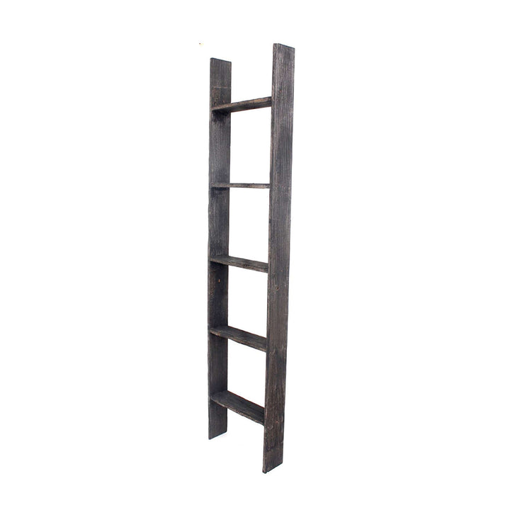 4 Step Rustic Black Wood Ladder Shelf