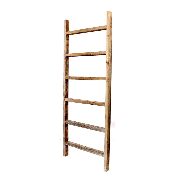 6 Step Rustic Weathered Grey Wood Ladder Shelf