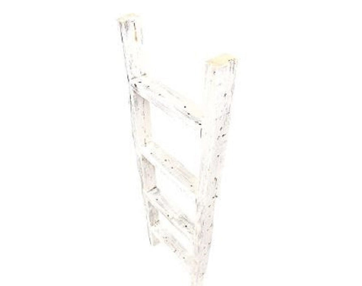 4 Step Rustic White Wood Ladder Shelf