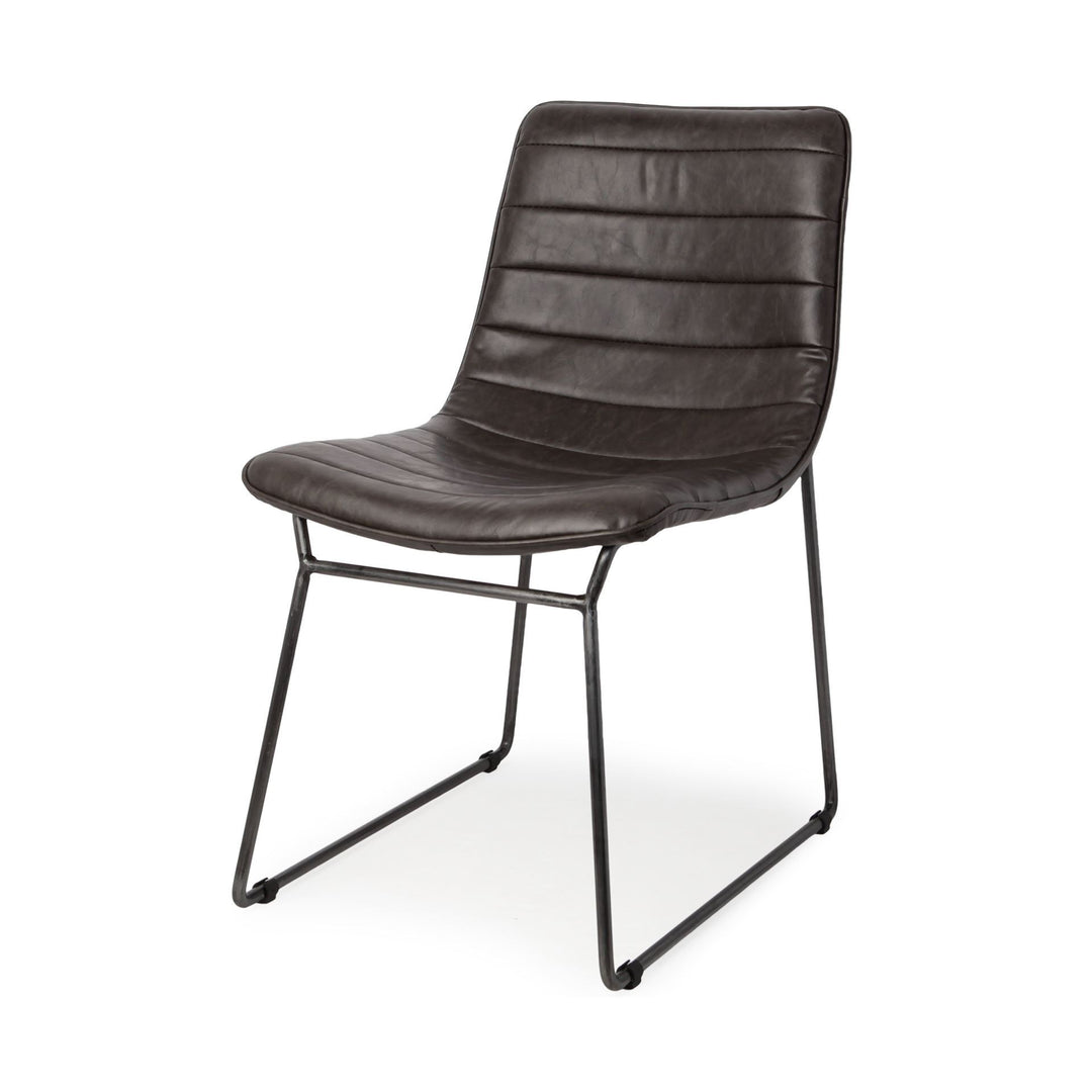 Black Faux Leather Seat With Black Iron Frame Dining Chair