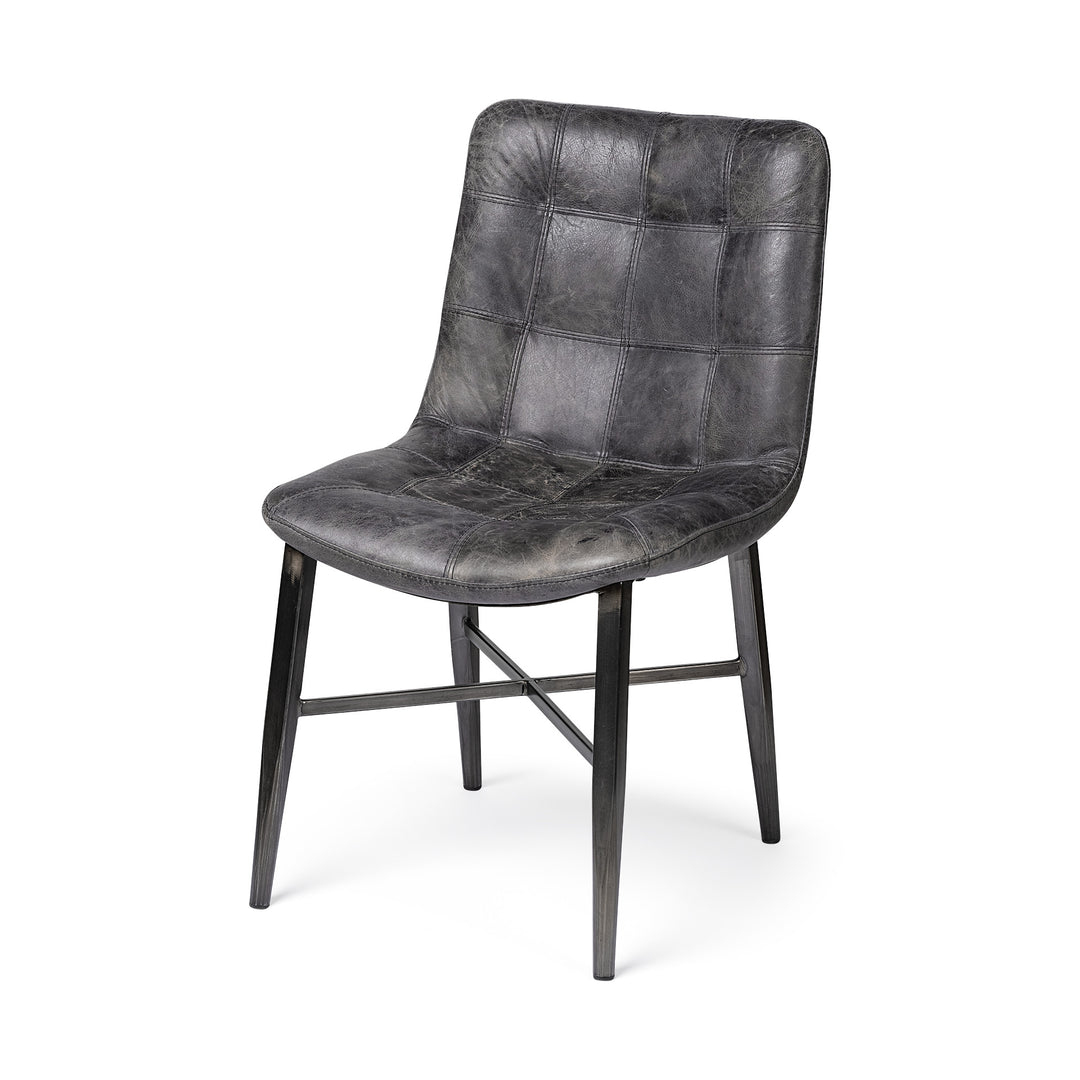 Black Leather Seat With Black Metal Frame Dining Chair