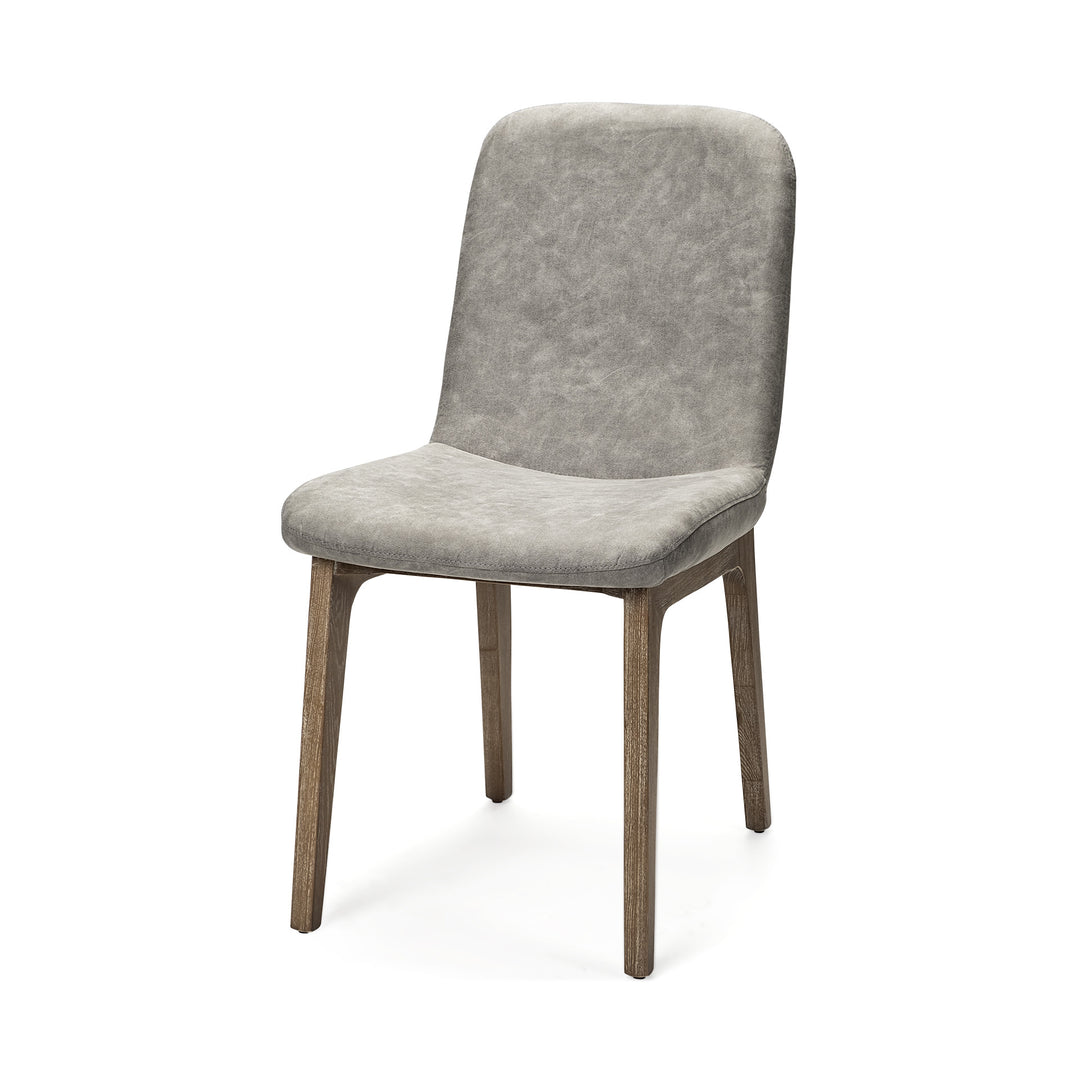 Grey Fabric Wrap With Medium Brown Wood Base Dining Chair