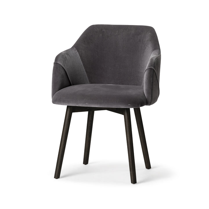 Grey Velvet Wrap With Black Wooden Base Dining Chair