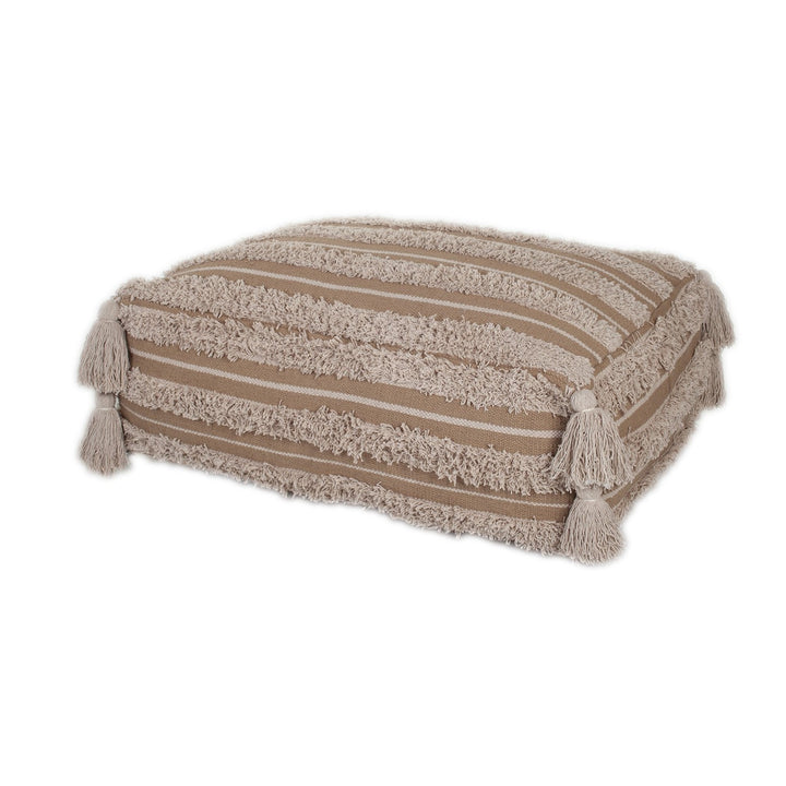 Camel Fringe Striped Pouf