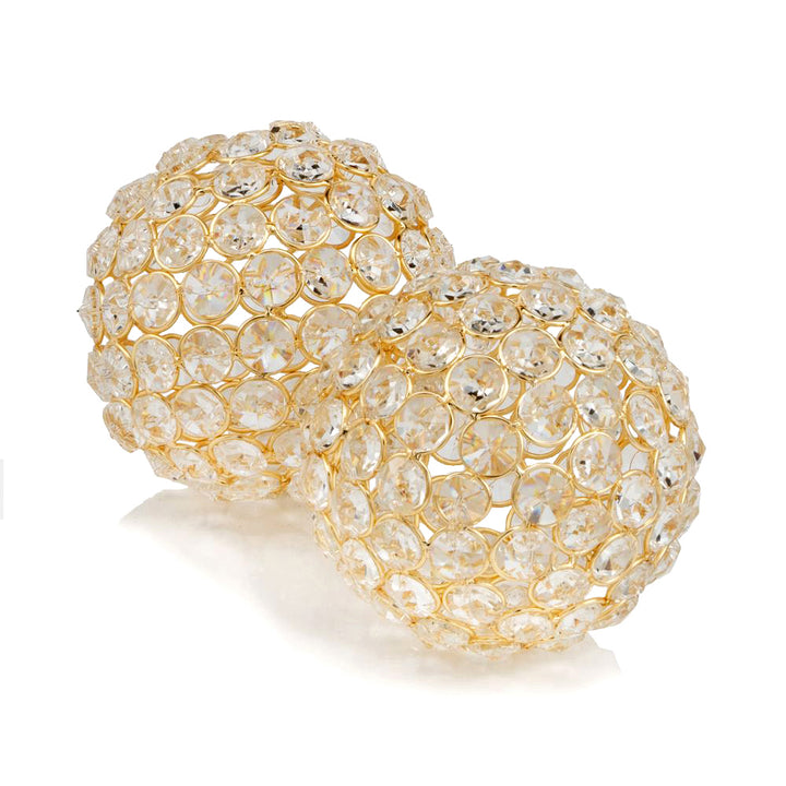 Set Of 2 4" Polished Spheres In Brilliant Shiny Luster Finished And Golden Frame