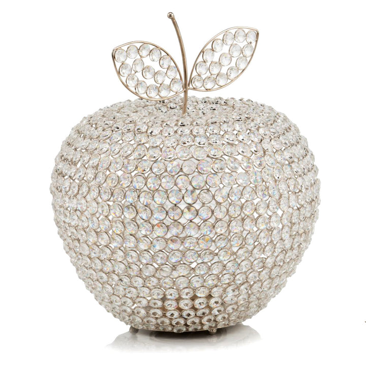 14" Silver Faux Crystal Apple Sculpture