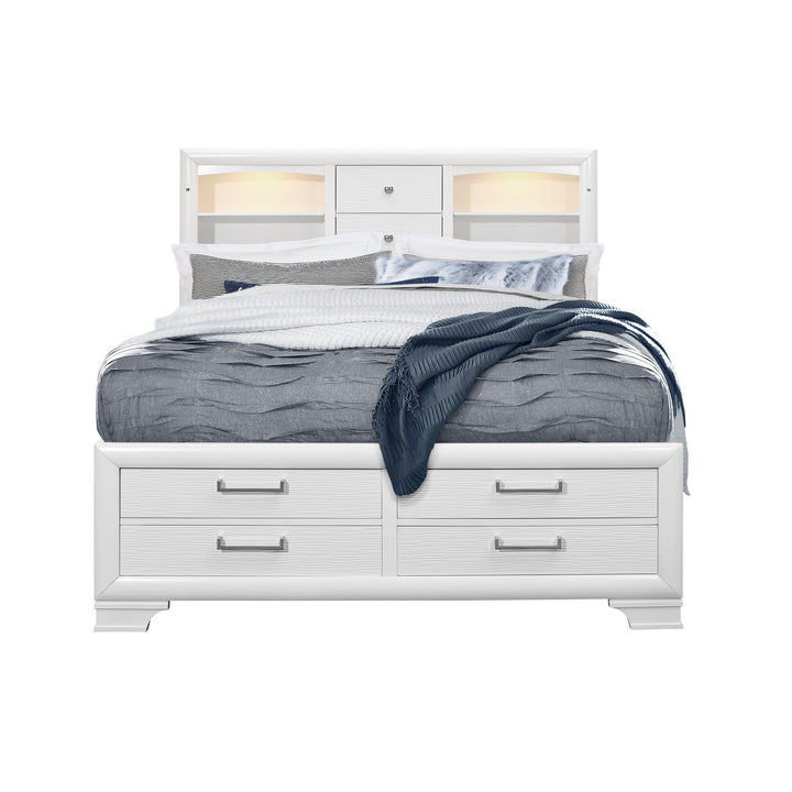 Solid Wood White Eight Drawers Bed