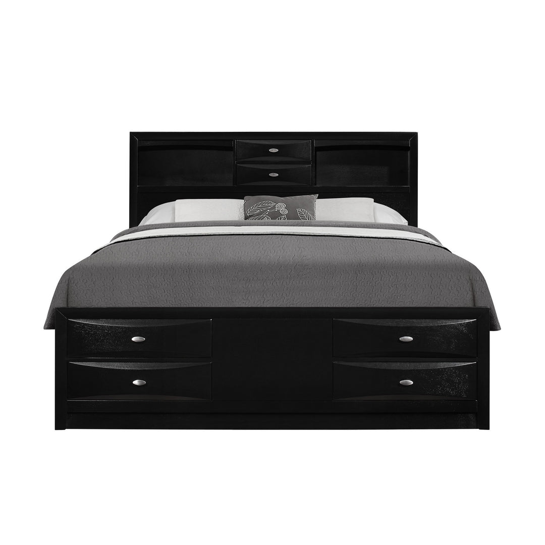 Solid Wood Queen Black Eight Drawers Bed