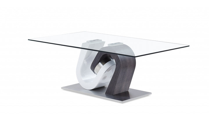 White And Dark Grey Two Tone Ultra Modern Coffee Table With Glass Top