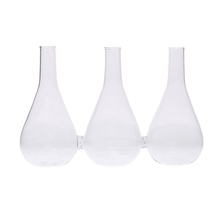 Trio Set Of Three Joined Glass Posy Vases