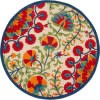 5' Round Red And Ivory Round Floral Indoor Outdoor Area Rug