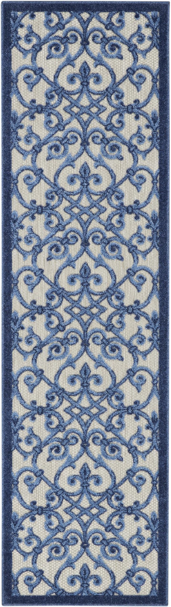 2' X 6' Blue And Gray Floral Indoor Outdoor Area Rug