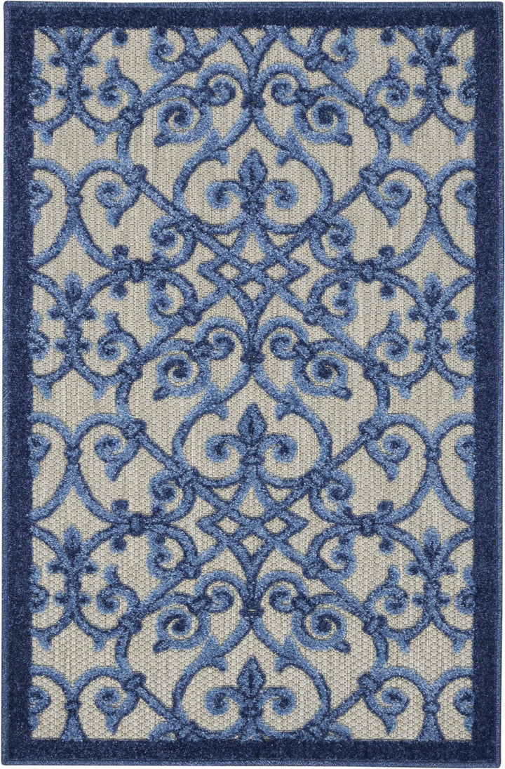 3' X 4' Blue And Gray Floral Indoor Outdoor Area Rug