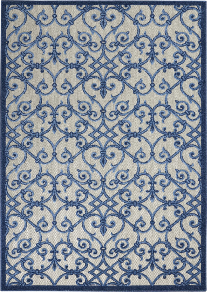 4' X 6' Blue And Gray Floral Indoor Outdoor Area Rug