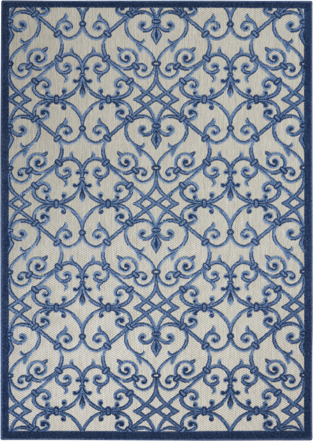 4' X 6' Blue And Gray Floral Indoor Outdoor Area Rug