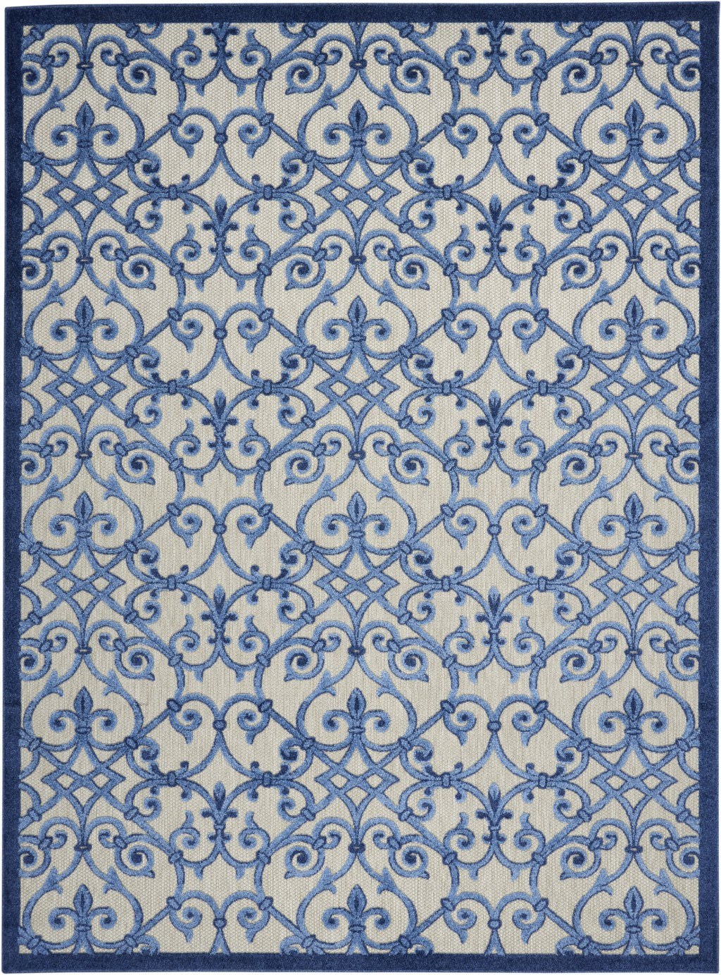 8' X 11' Blue And Gray Floral Indoor Outdoor Area Rug