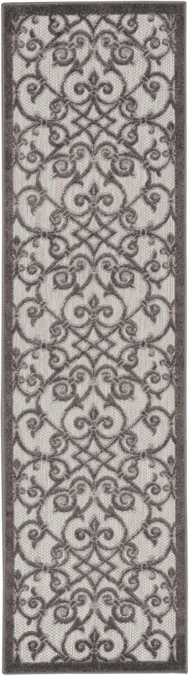 2' X 6' Gray Floral Indoor Outdoor Area Rug