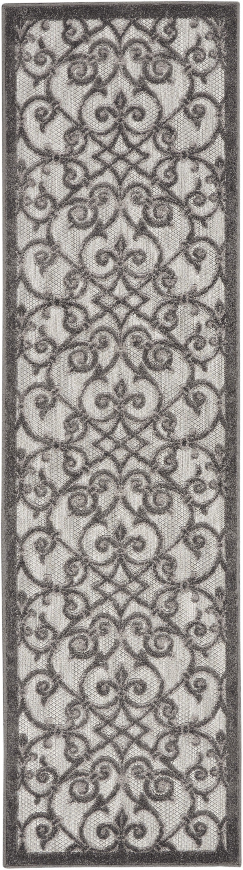 2' X 6' Gray Floral Indoor Outdoor Area Rug