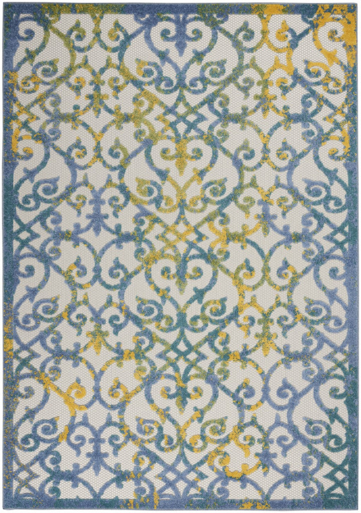 4' X 6' Ivory And Blue Floral Indoor Outdoor Area Rug