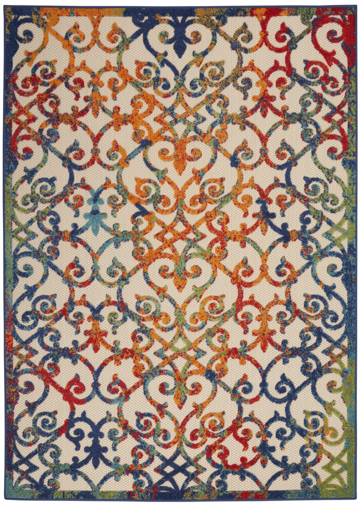 4' X 6' Ivory And Blue Floral Indoor Outdoor Area Rug