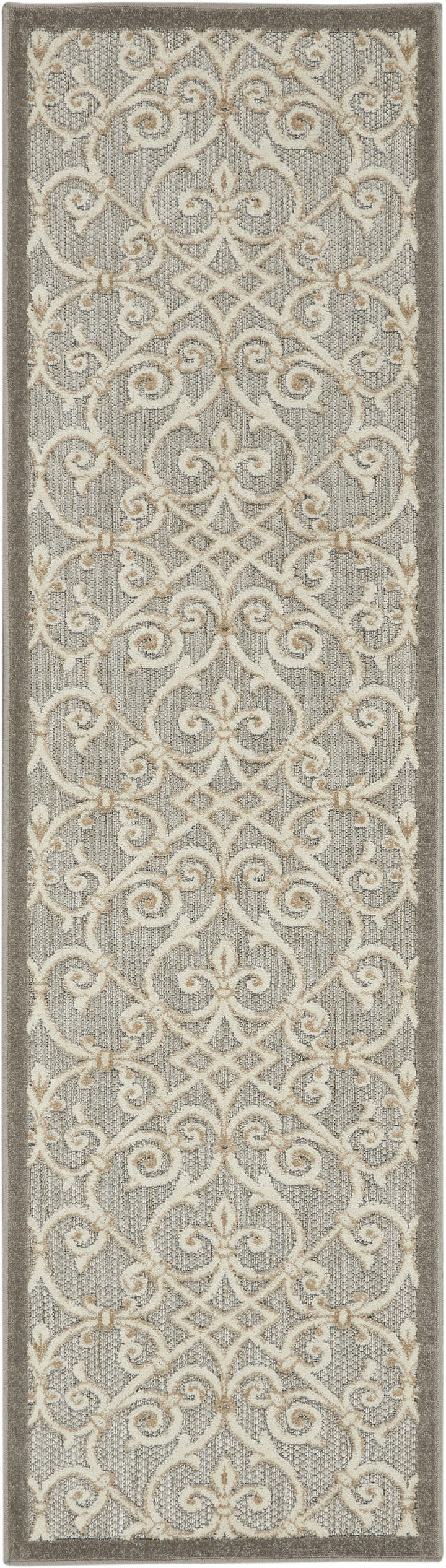 2' X 6' Gray And Ivory Floral Indoor Outdoor Area Rug