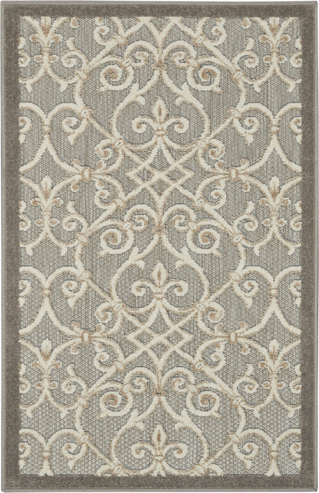 3' X 4' Gray And Ivory Floral Indoor Outdoor Area Rug