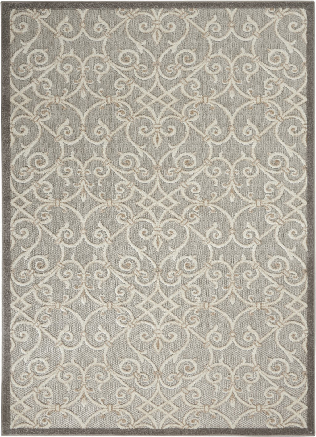 4' X 6' Gray And Ivory Floral Indoor Outdoor Area Rug