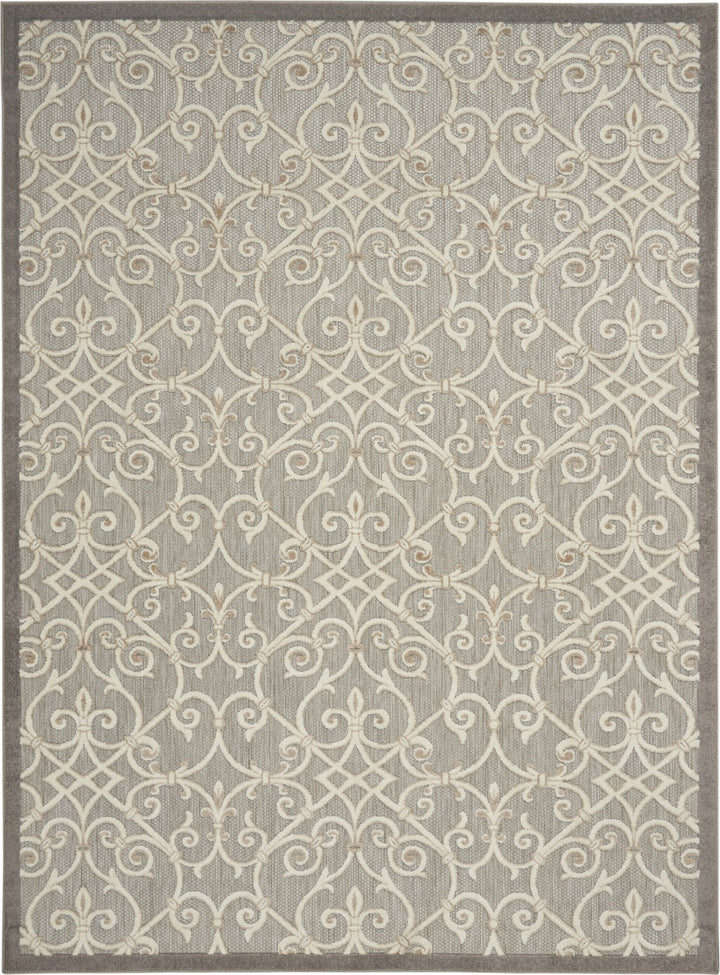 8' X 11' Gray And Ivory Floral Indoor Outdoor Area Rug