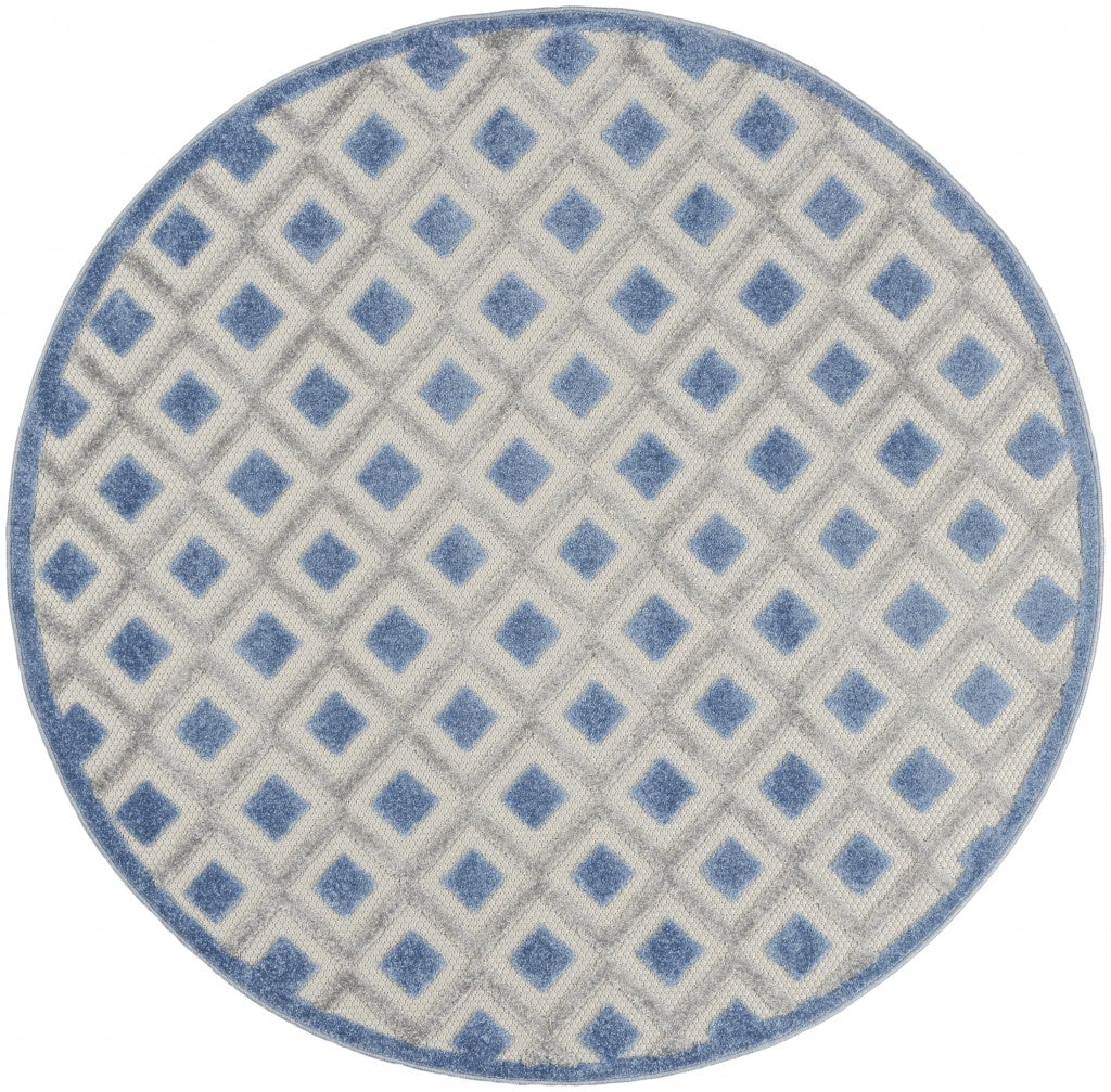 4' Round Blue And Gray Round Geometric Indoor Outdoor Area Rug