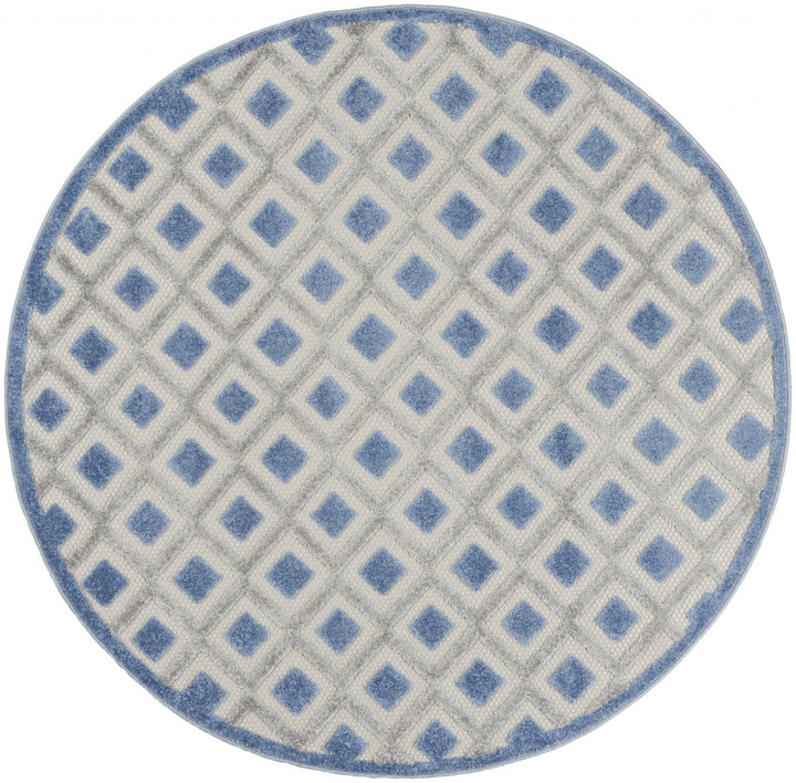 4' Round Blue And Gray Round Geometric Indoor Outdoor Area Rug