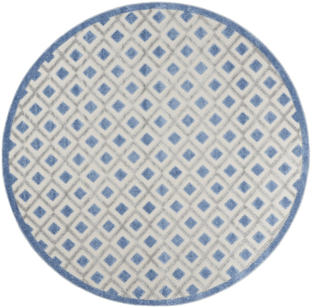 8' Round Blue And Gray Round Geometric Indoor Outdoor Area Rug