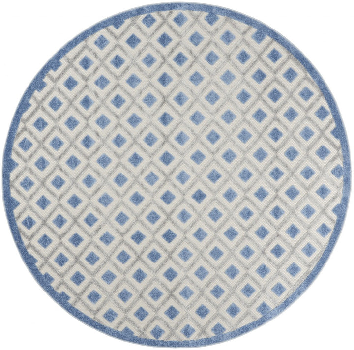 8' Round Blue And Gray Round Geometric Indoor Outdoor Area Rug