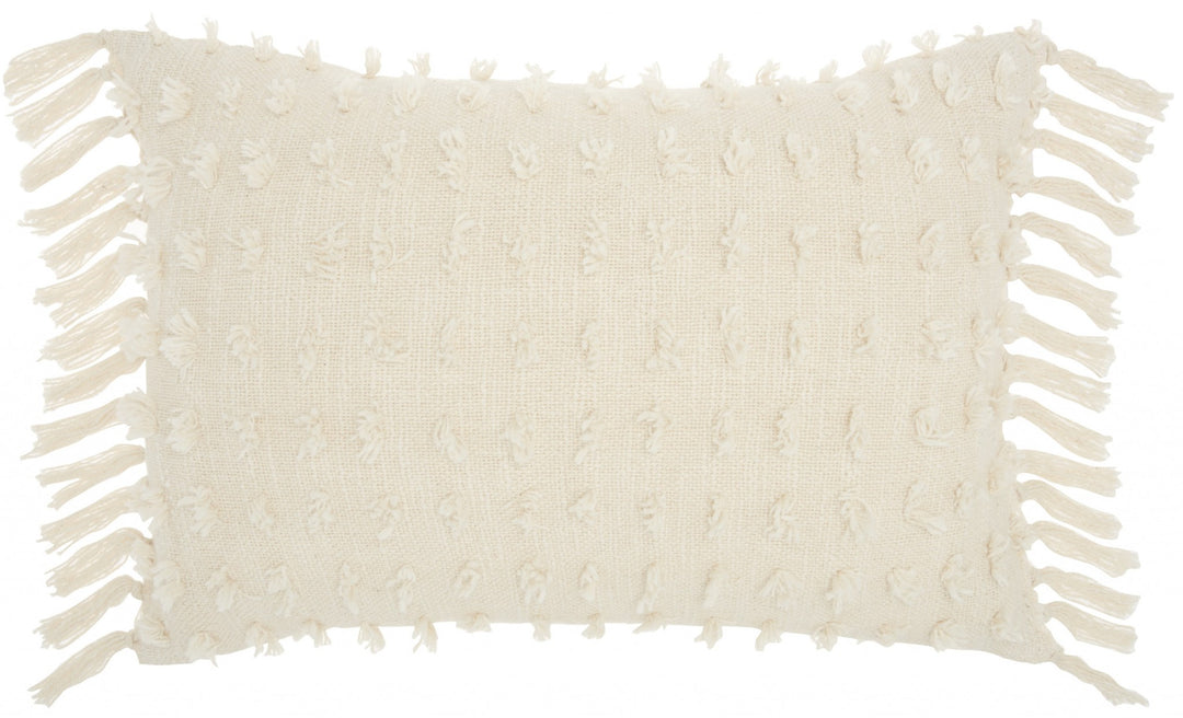 Tassel Detailed White Lumbar Pillow