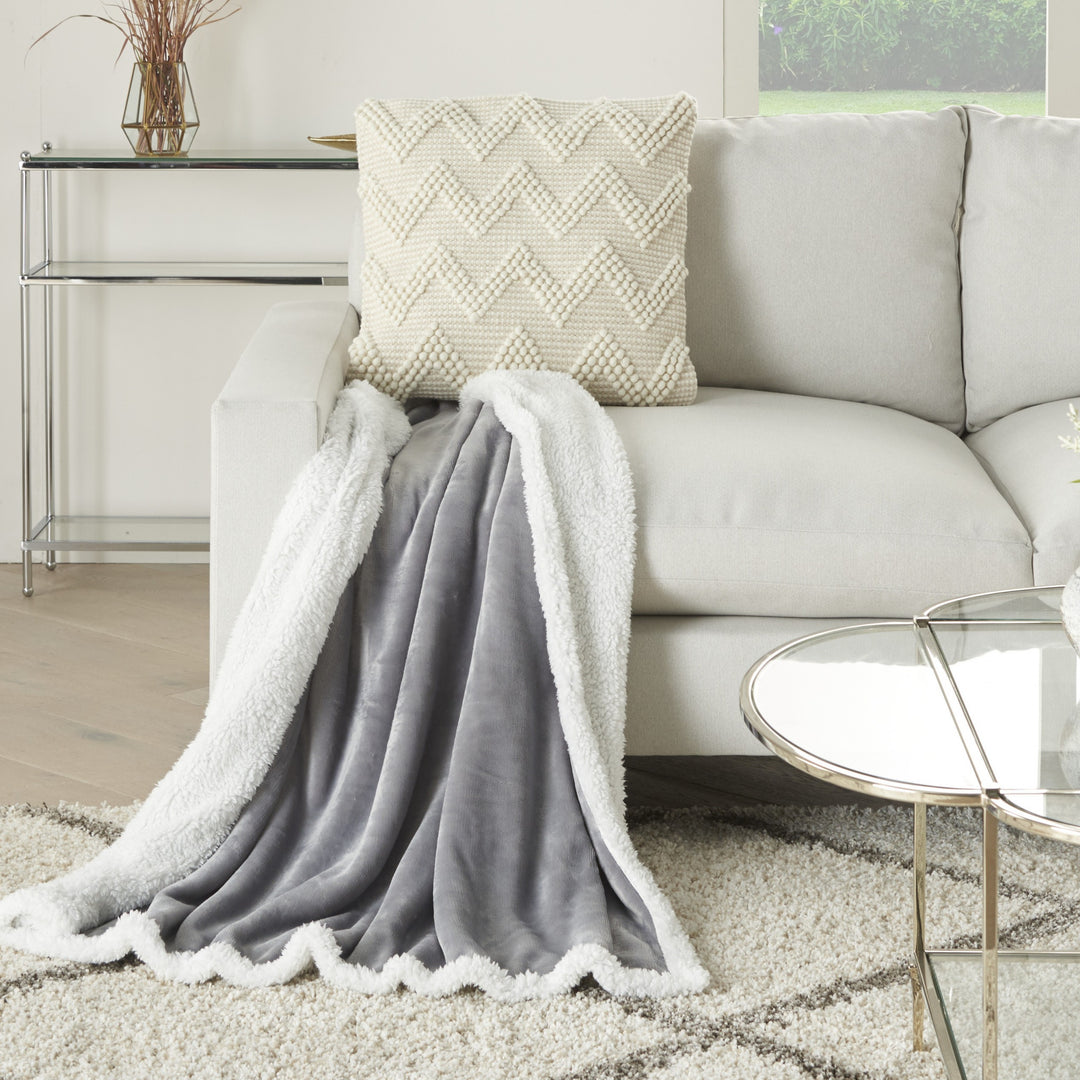 Boho Light Gray Fleece And Sherpa Accent Throw