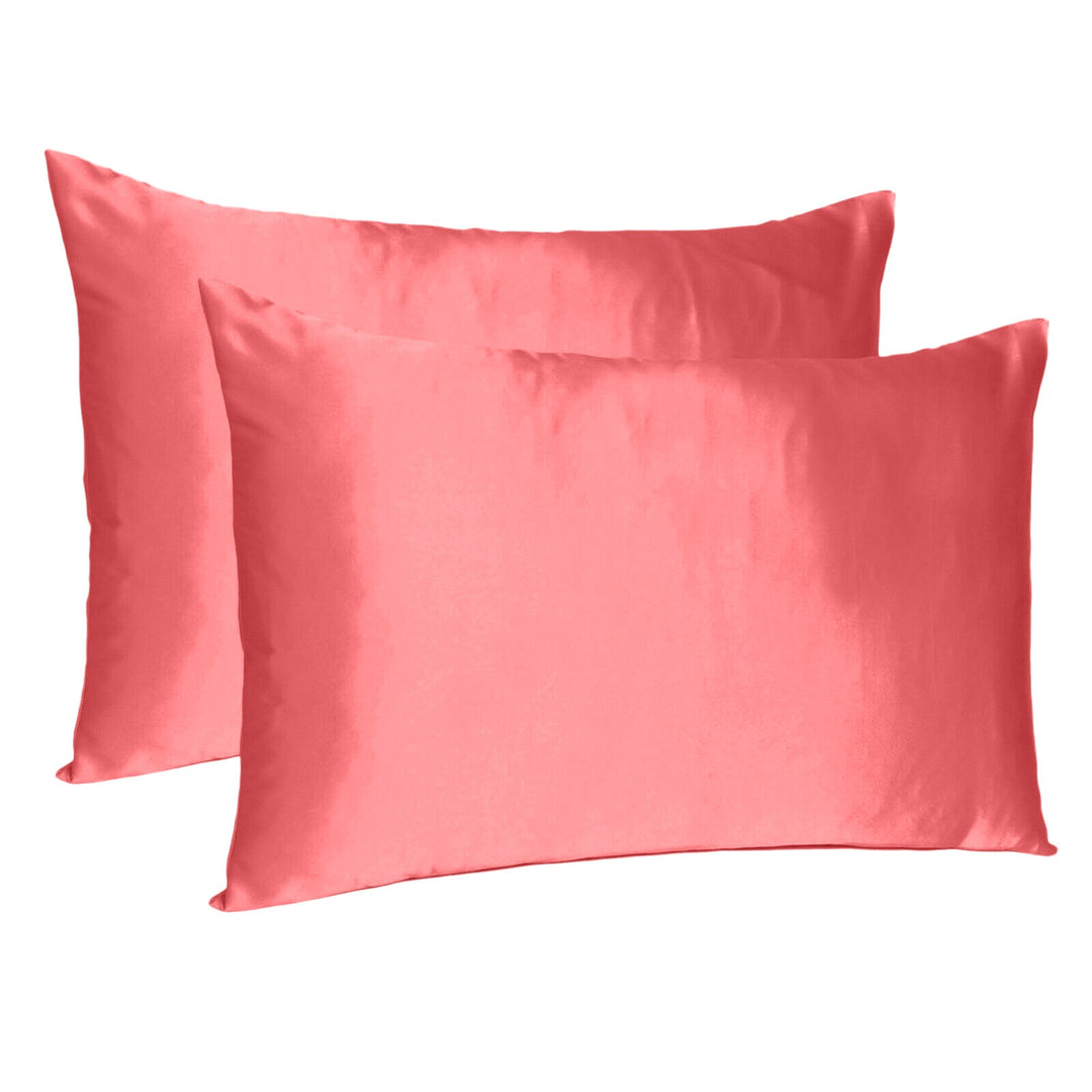 Coral Dreamy Set Of 2 Silky Satin King Pillowcases