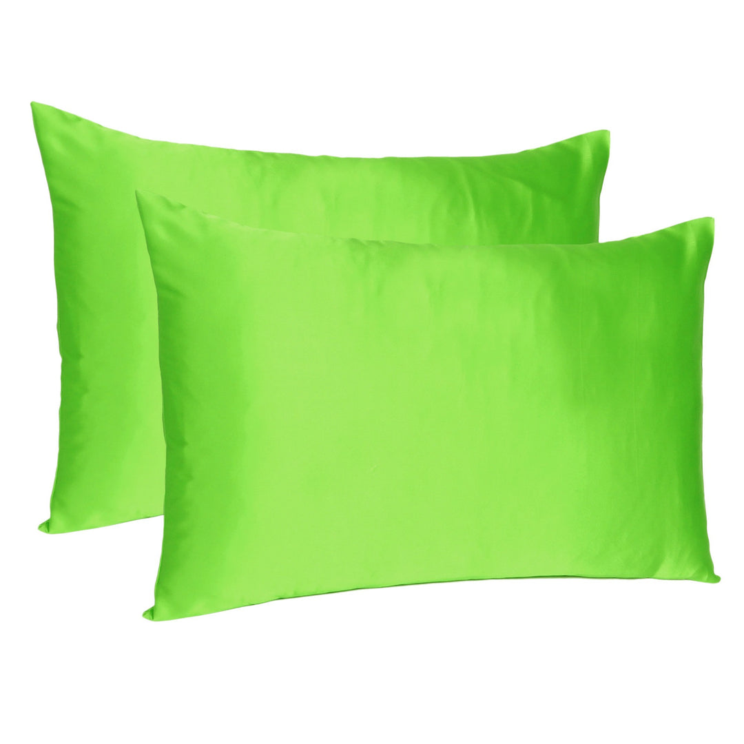 Bright Green Dreamy Set Of 2 Silky Satin King Pillowcases