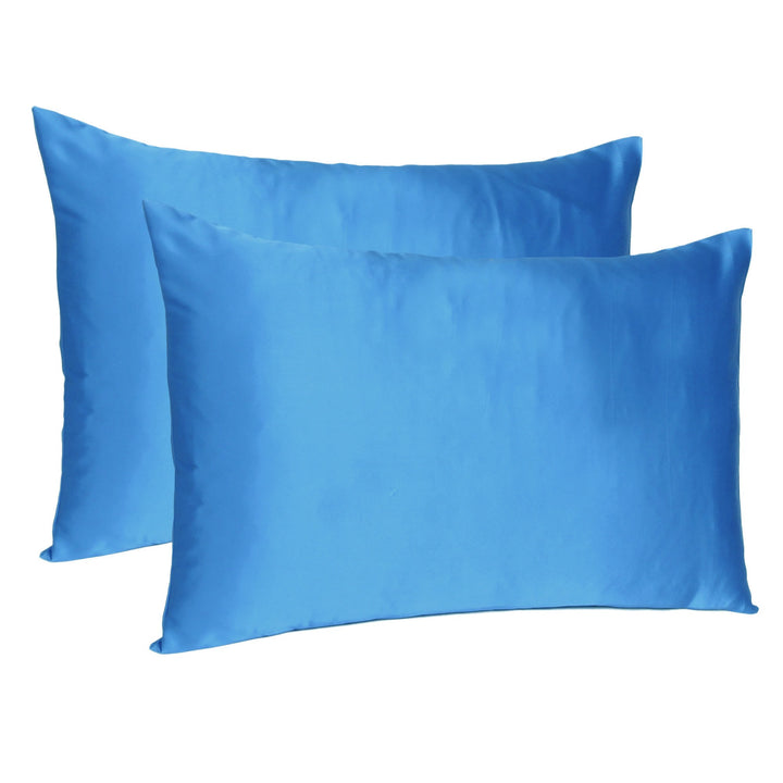 Bright Blue Dreamy Set Of 2 Silky Satin King Pillowcases