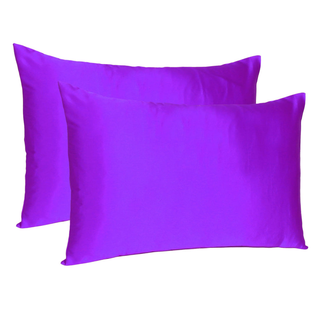 Bright Purple Dreamy Set Of 2 Silky Satin King Pillowcases